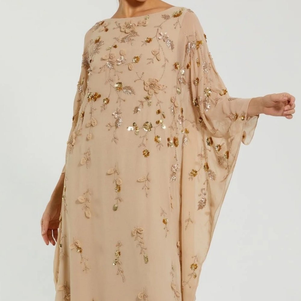 Mac Duggal 9242 Beige Blush Floral Sequin Maxi Dress
